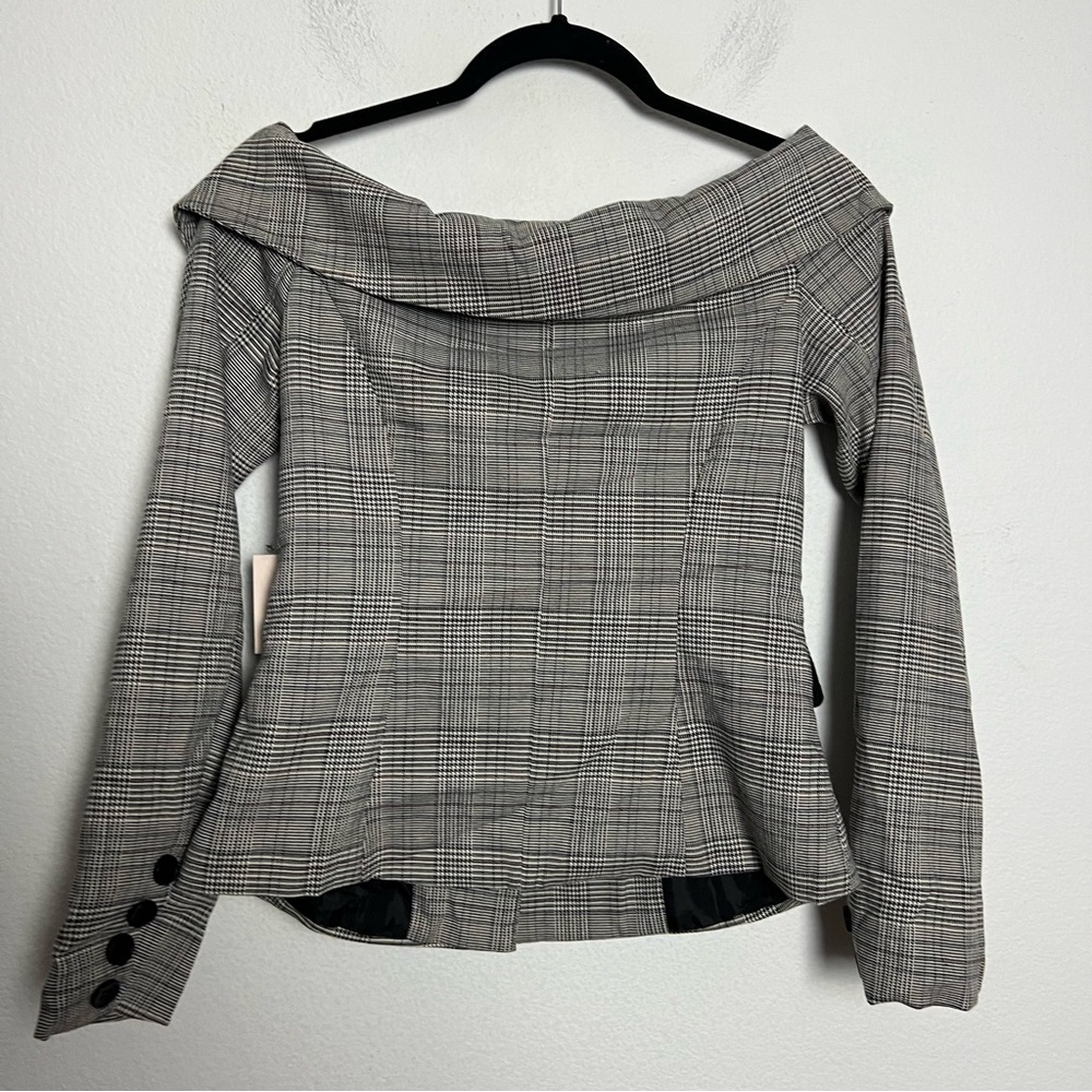 superdown Off-Shoulder Checkered Blazer - Picture 3 of 4